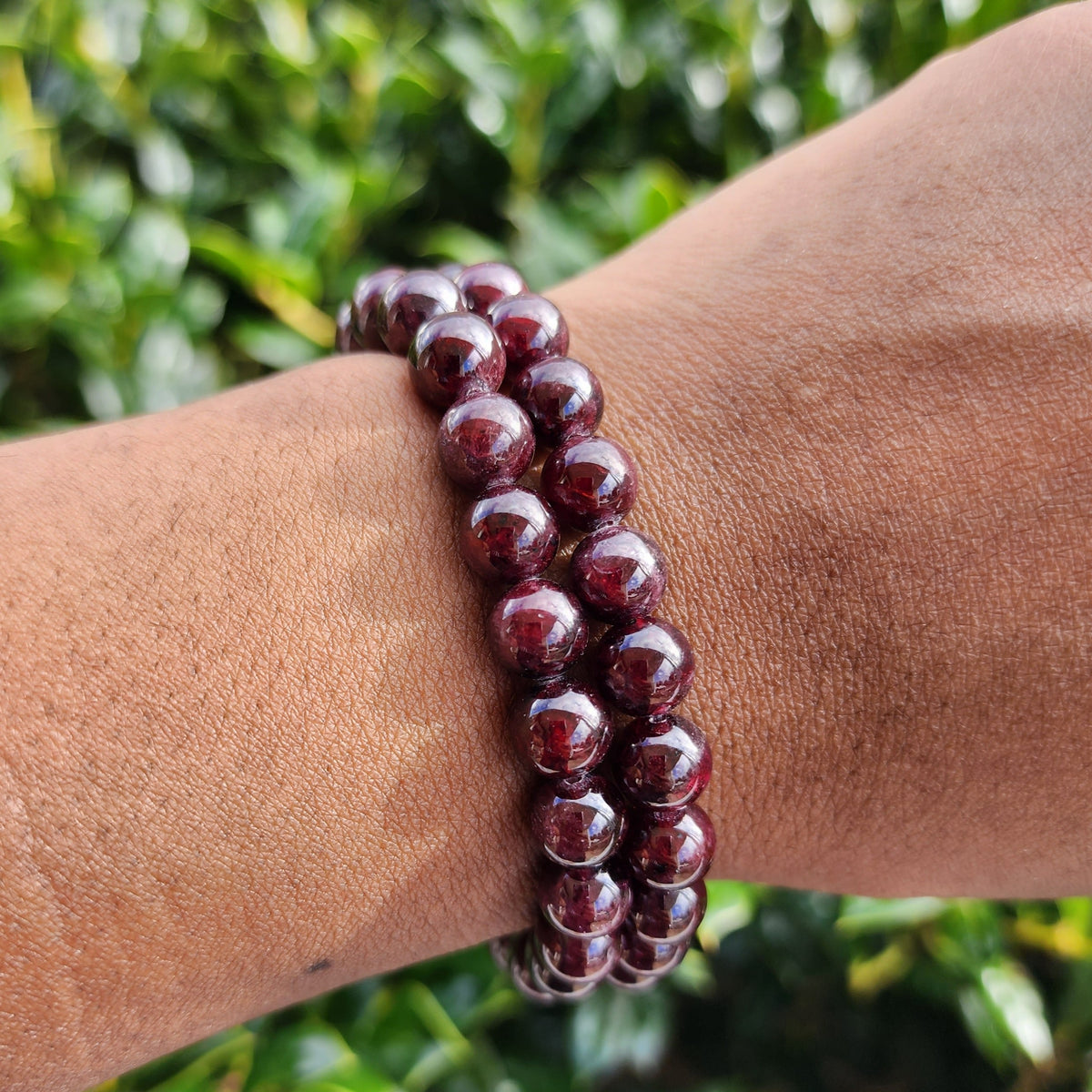 8mm Gemstone Bead Bracelet - Garnet