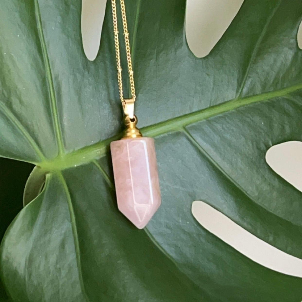 Essential Oil Vial Necklace - Rose Quartz (gold) - Elevated Calm