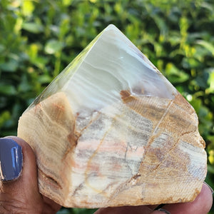 Elevated Calm Green Calcite Onyx Semi-Polished Point