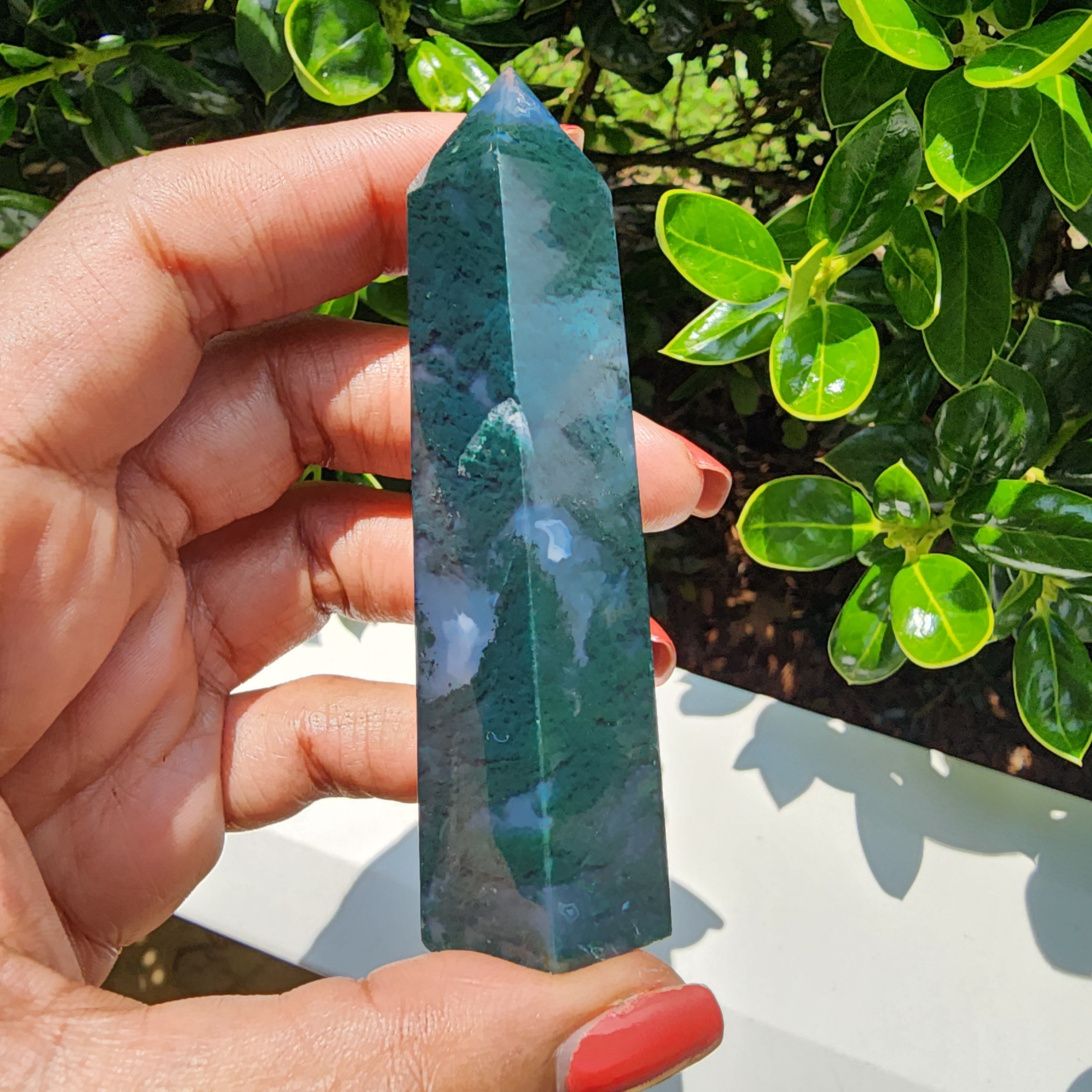 Elevated Calm Moss Agate Tower & Freeform Set
