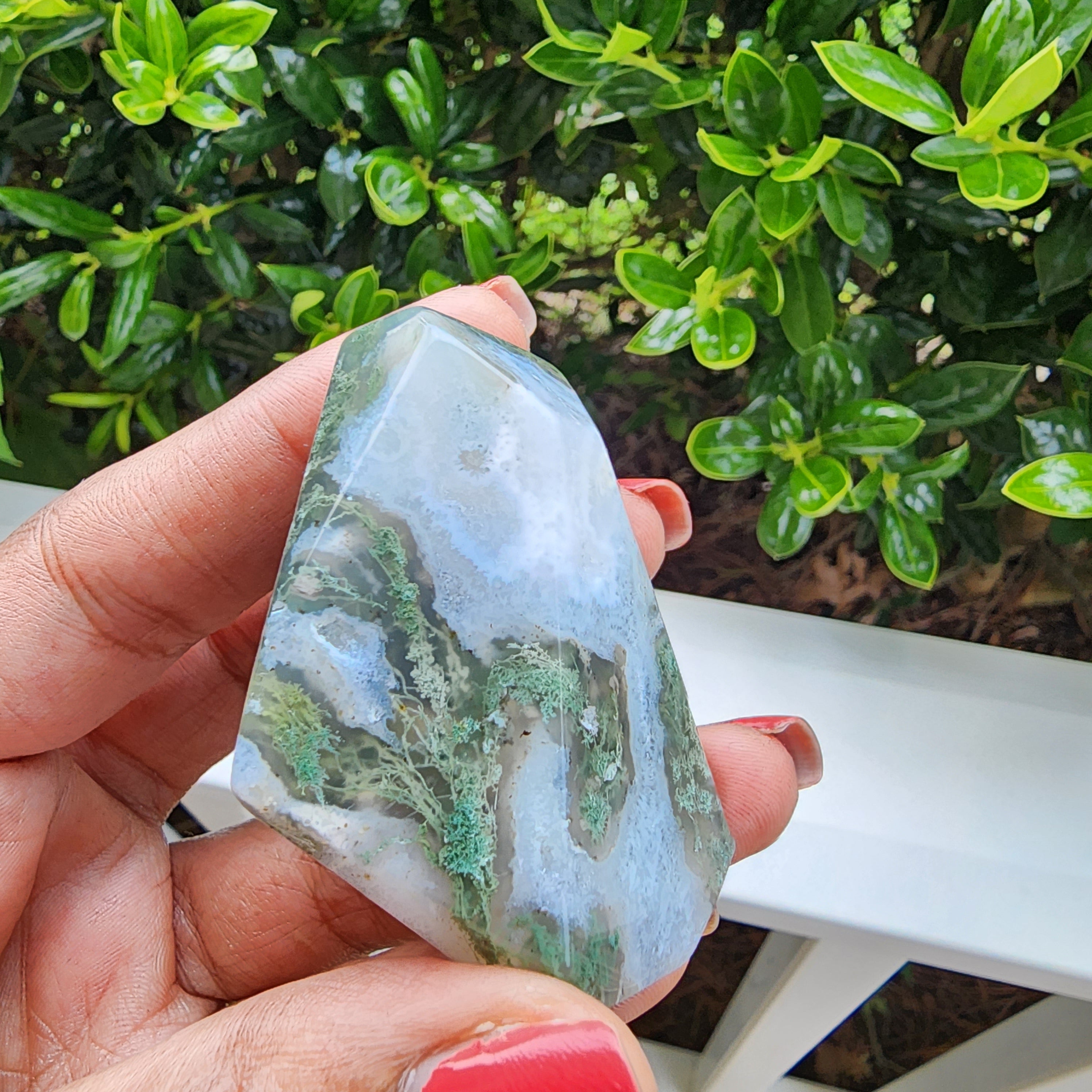Elevated Calm Moss Agate Tower & Freeform Set