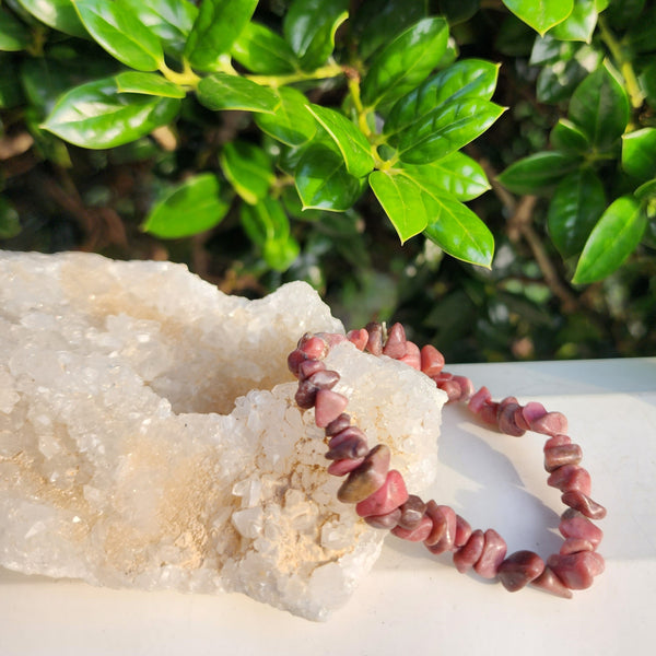 Rhodonite Crystal Bracelet | Healing Crystal Bracelet | Feather Charm –  Harmonize Your Chakras