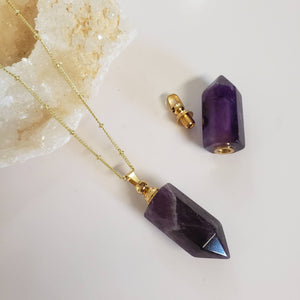 Essential Oil Vial Necklace - Amethyst (gold)