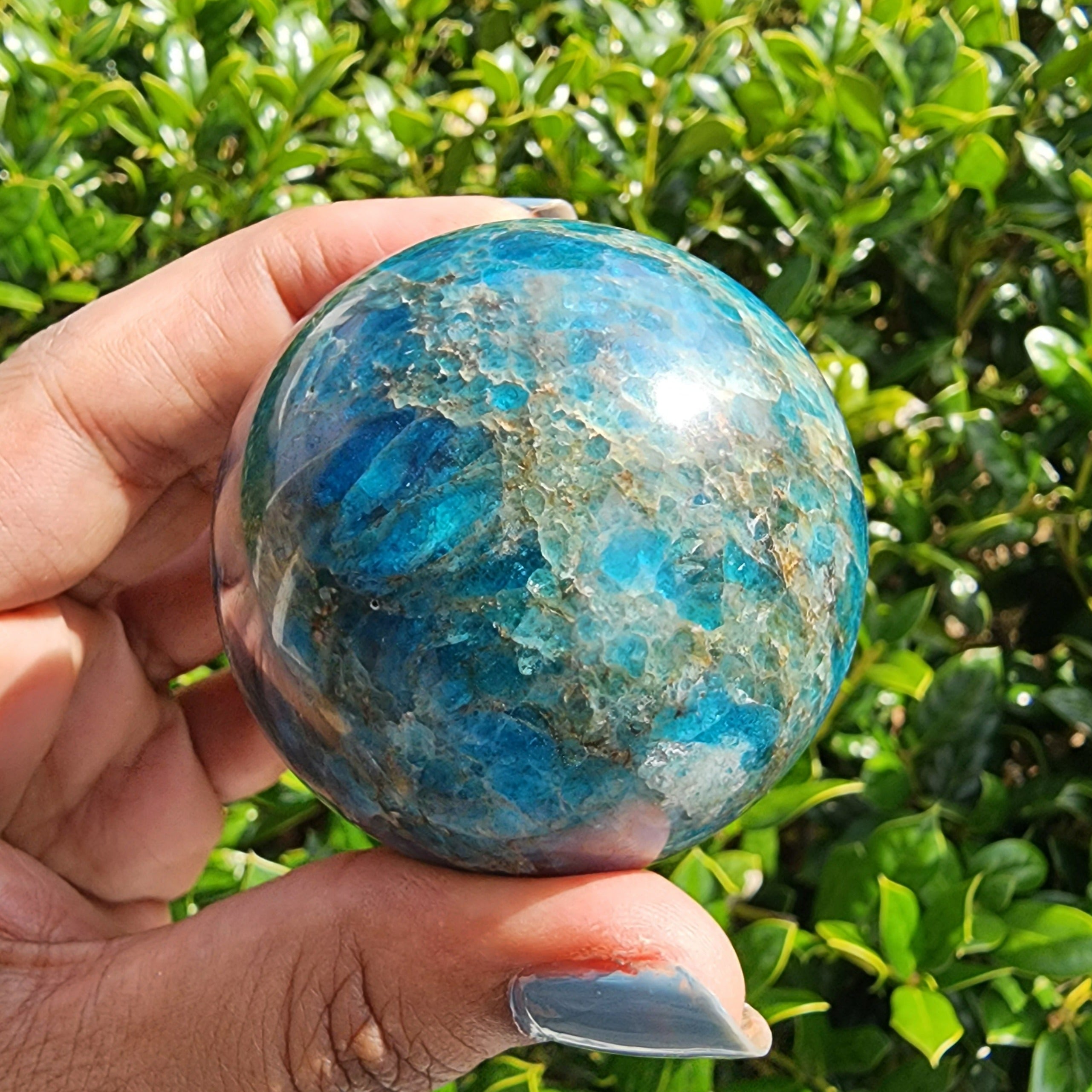 Elevated Calm Blue Apatite Sphere