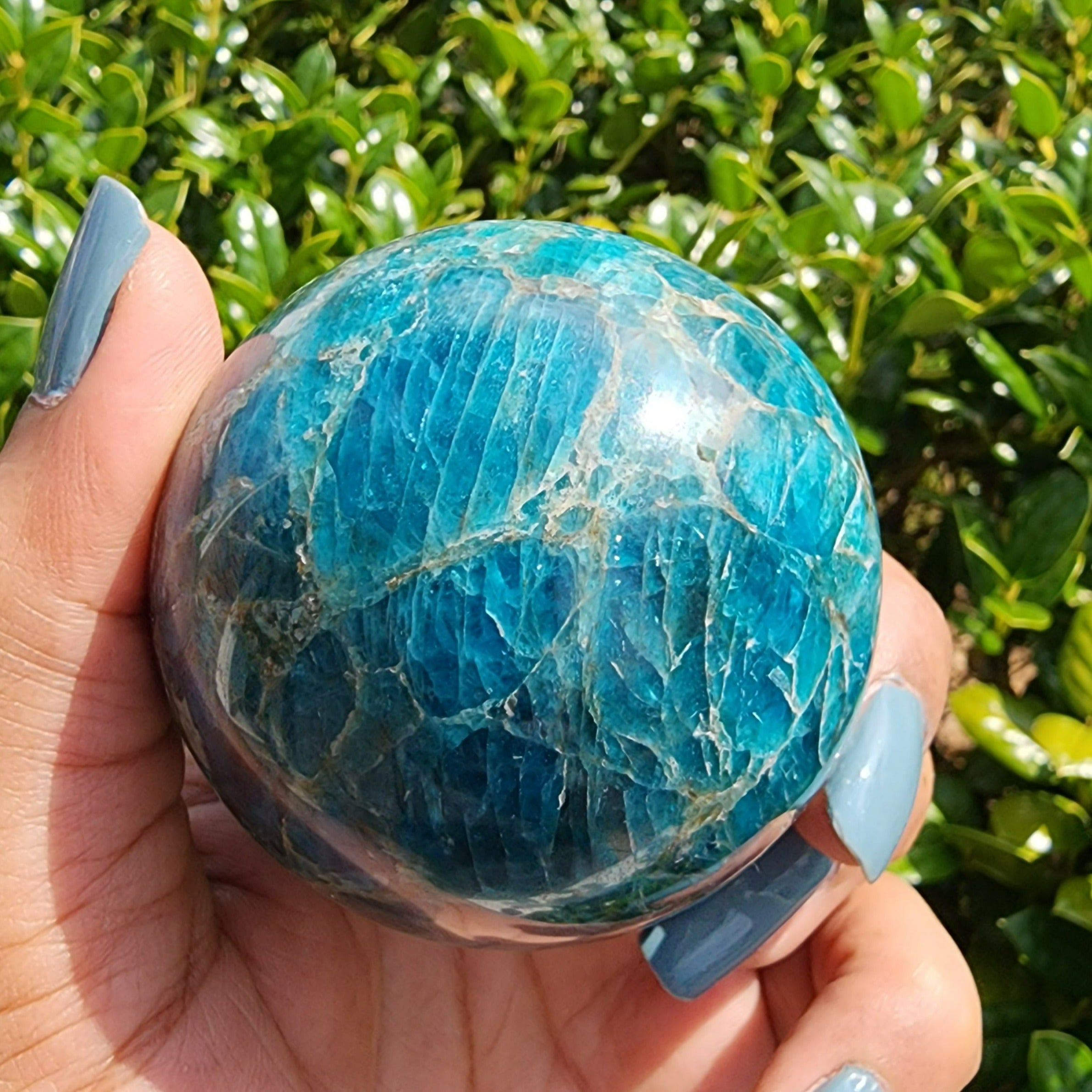 Elevated Calm Blue Apatite Sphere