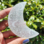 Elevated Calm Selenite Moon Engraved