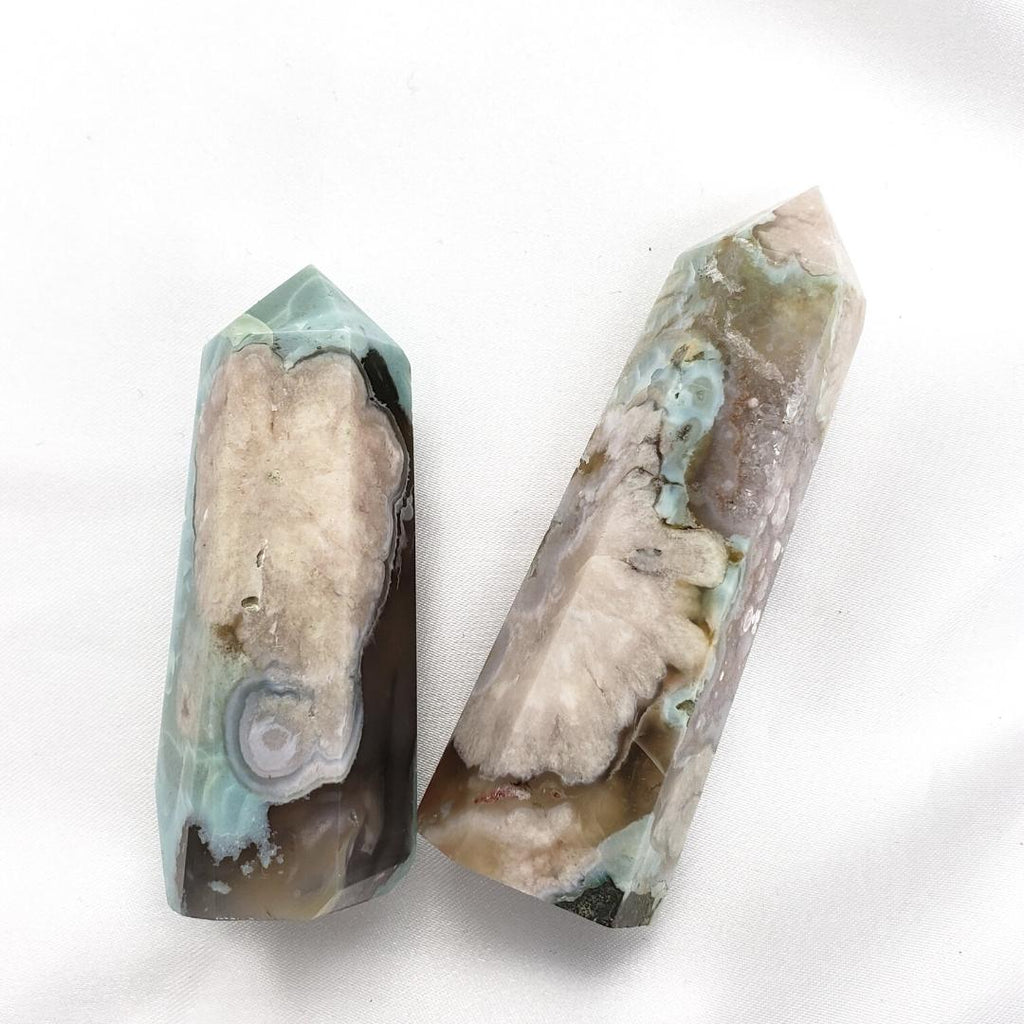 Elevated Calm Green Flower Agate Tower