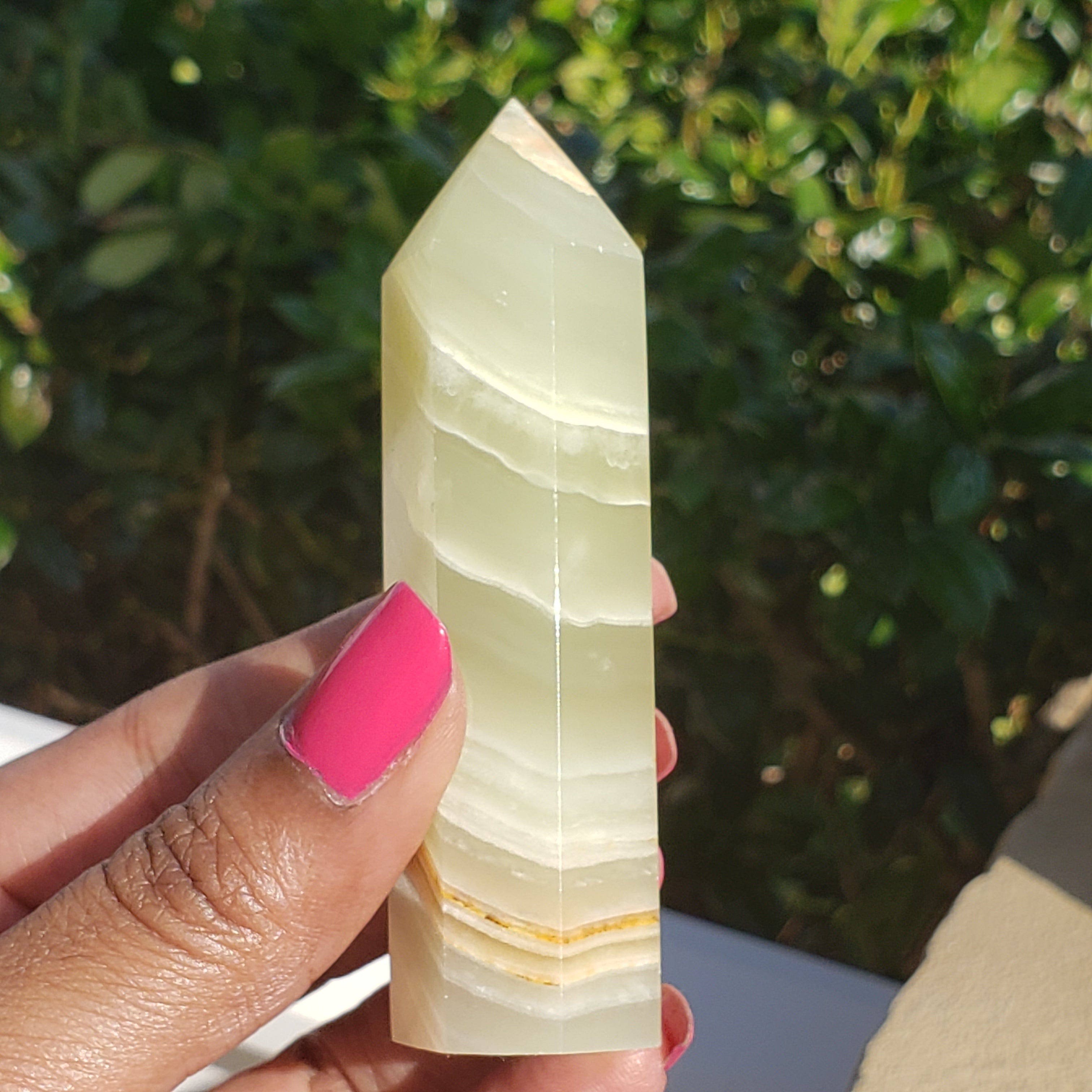 Elevated Calm Green Banded Onyx Calcite