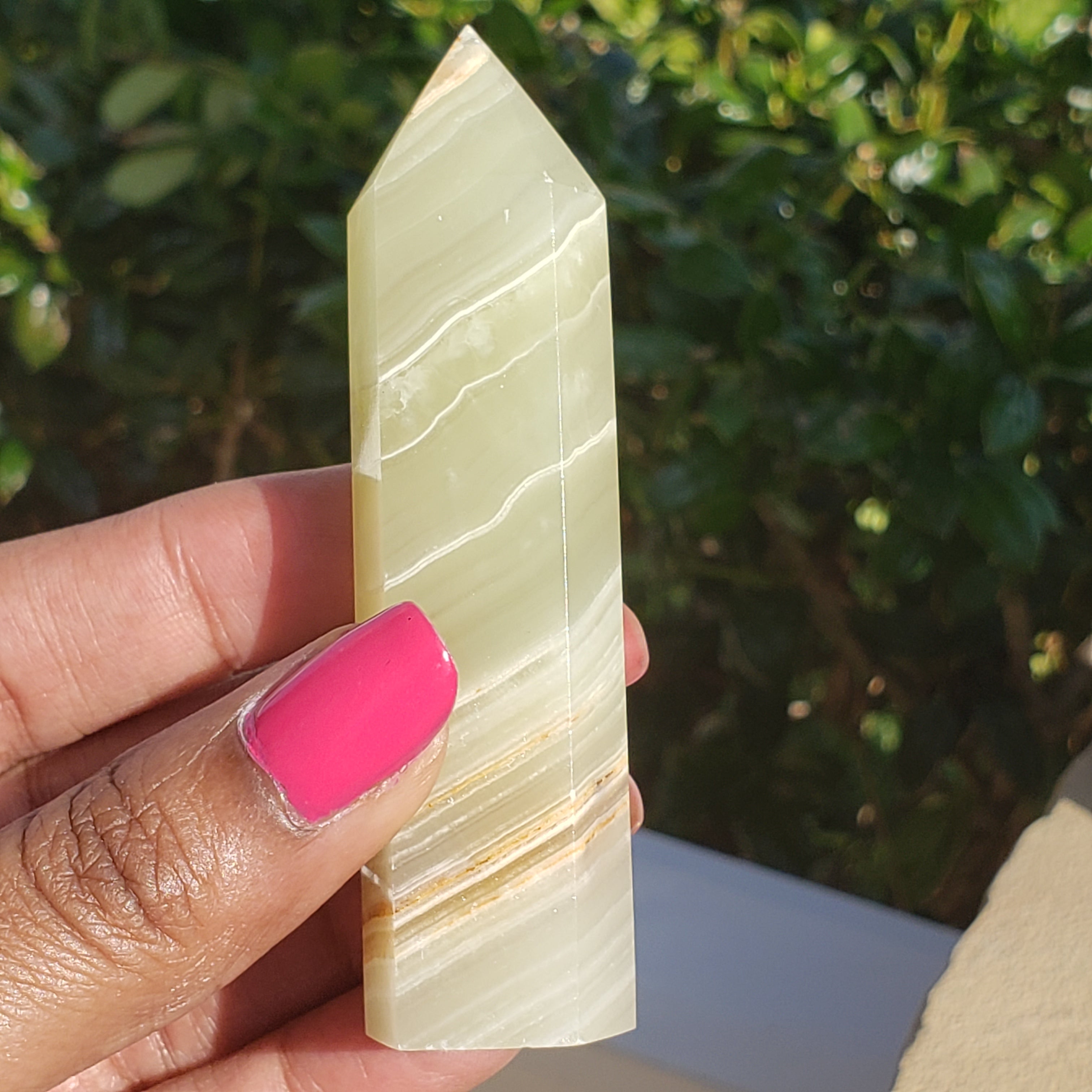 Elevated Calm Green Banded Onyx Calcite