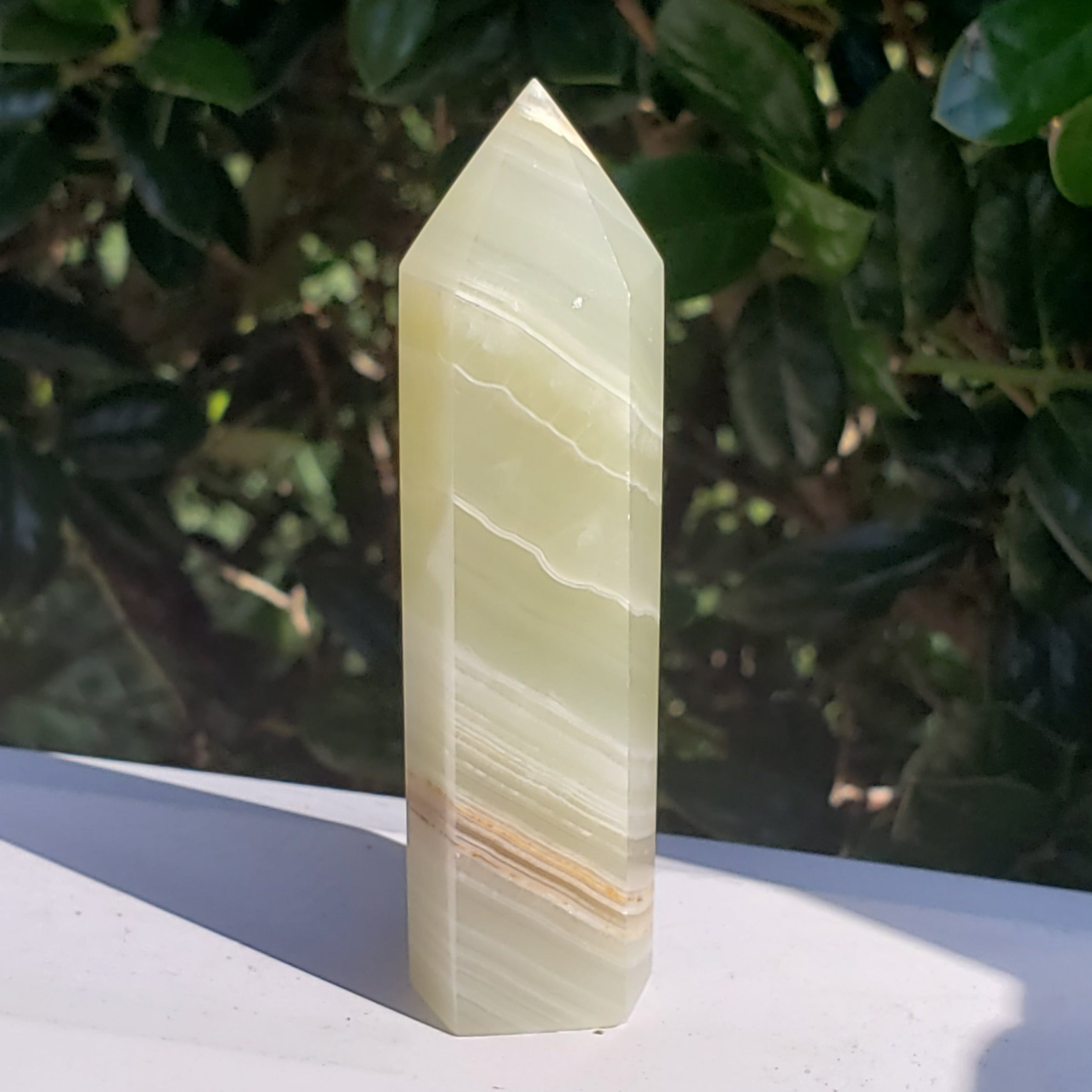 Elevated Calm Green Banded Onyx Calcite
