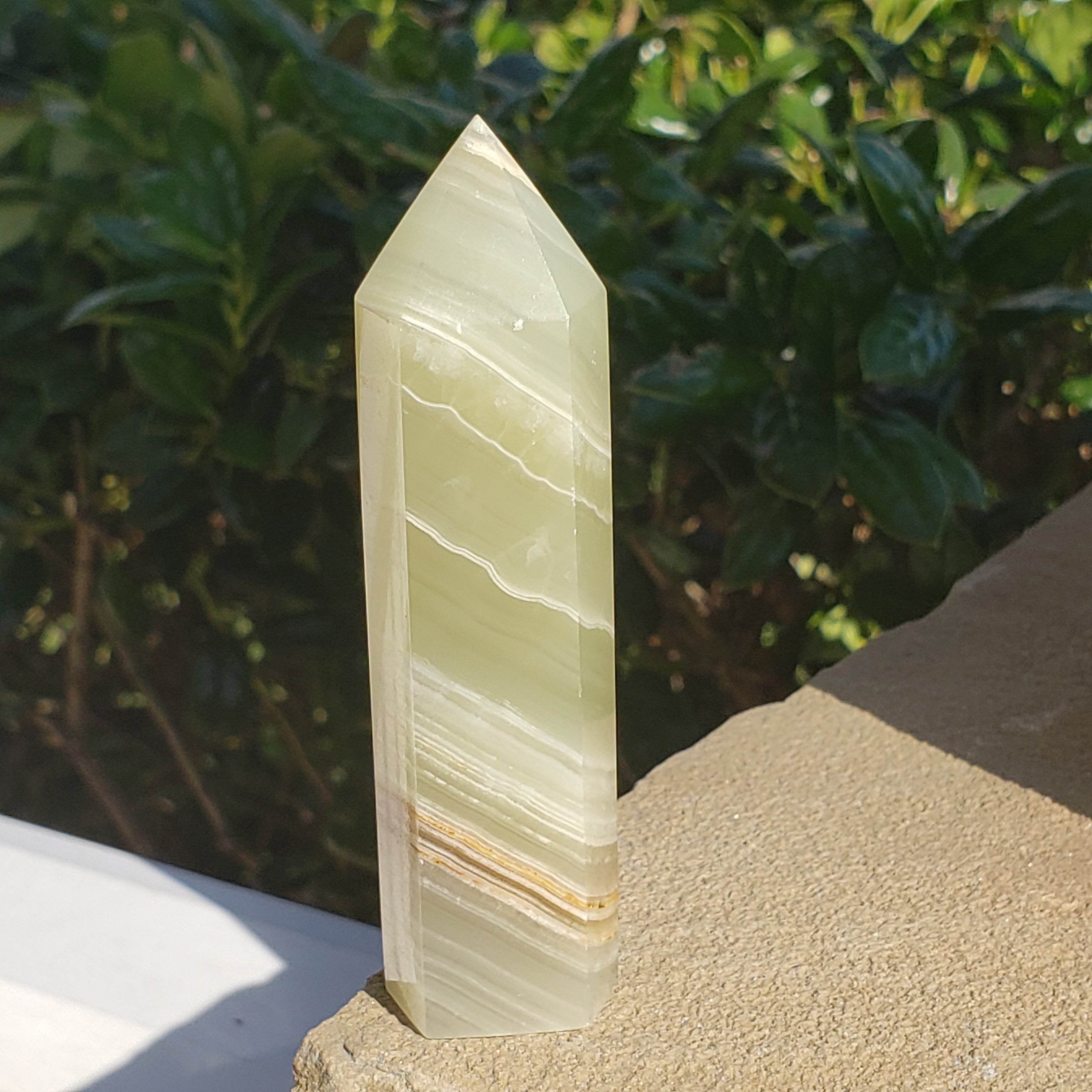Elevated Calm Green Banded Onyx Calcite