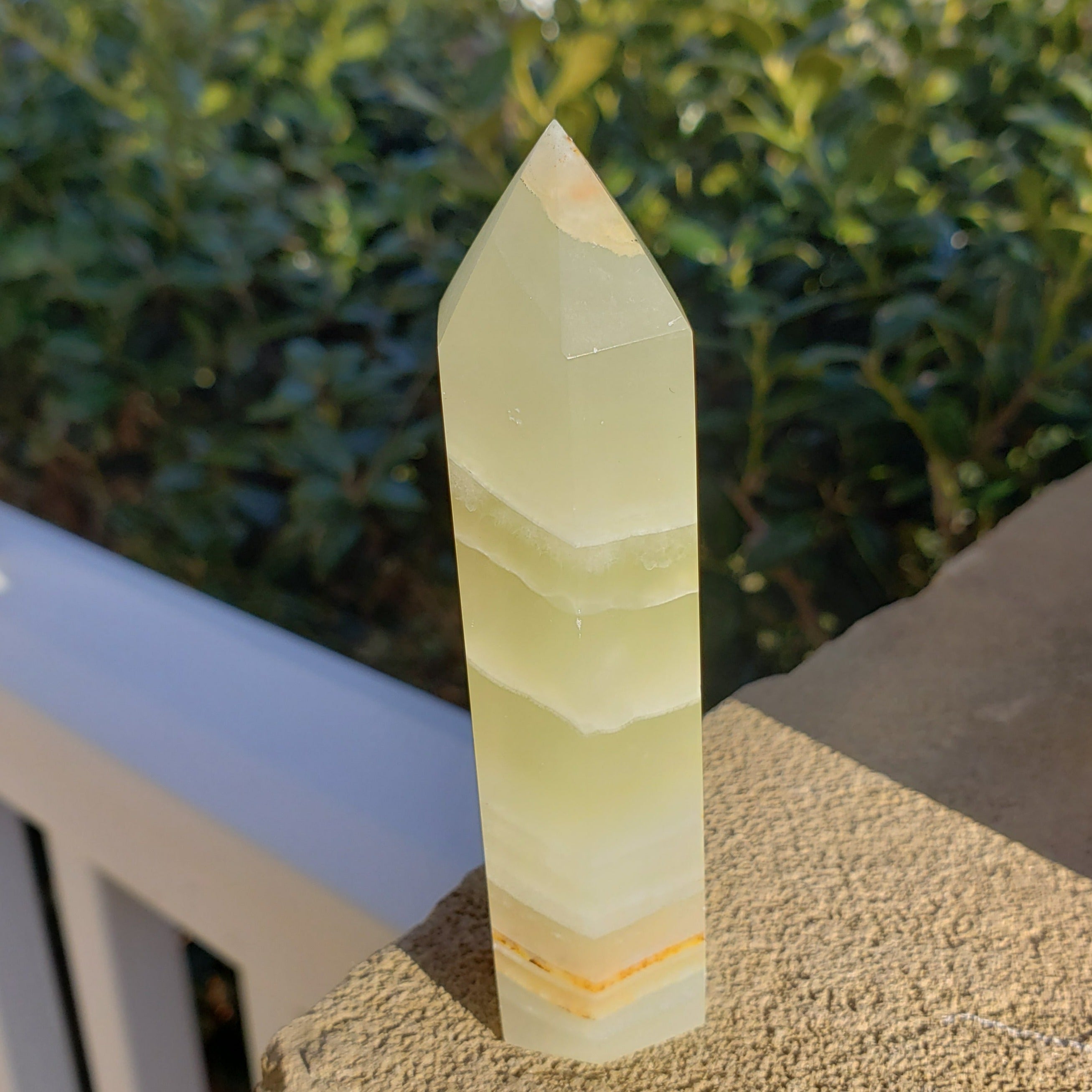 Elevated Calm Green Banded Onyx Calcite
