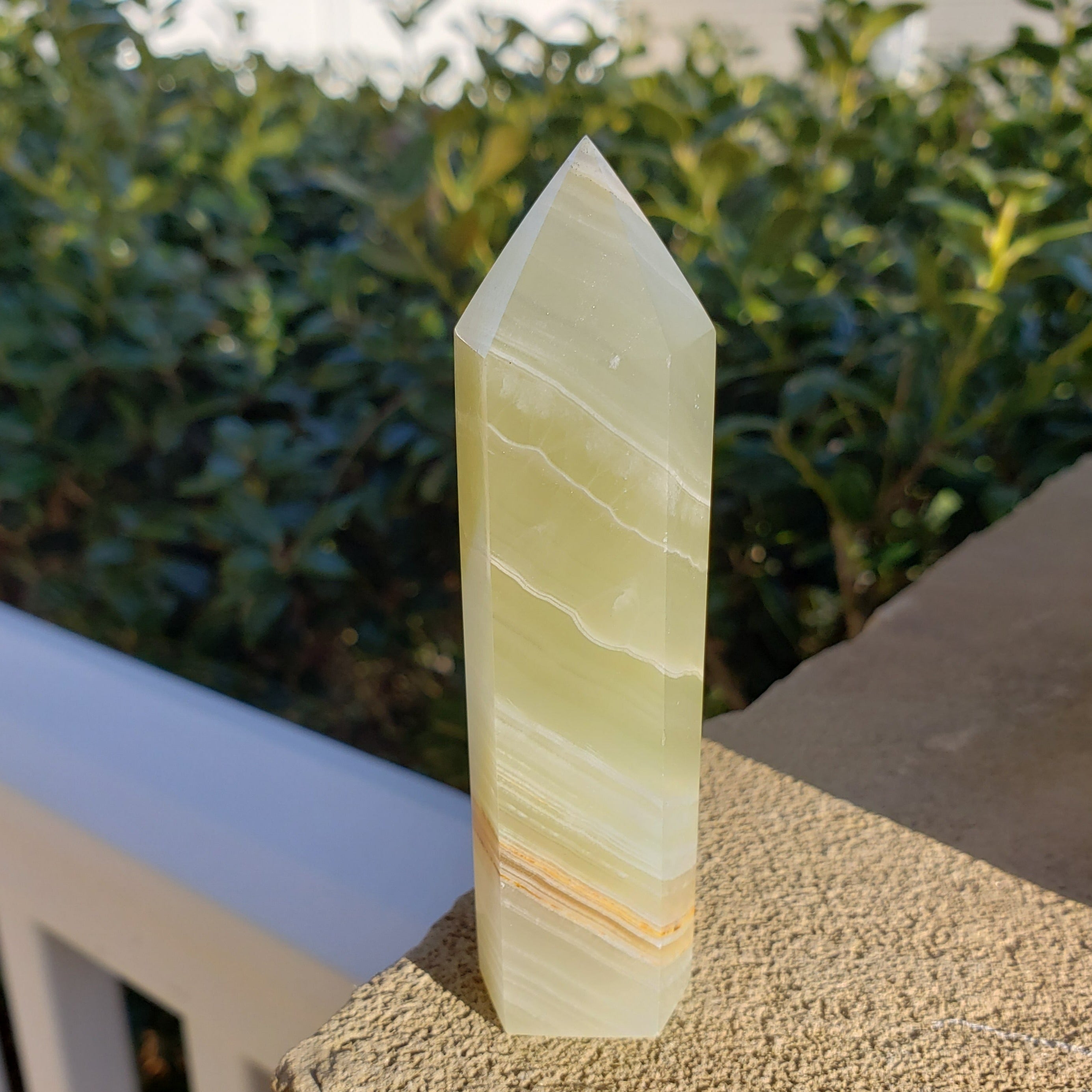Elevated Calm Green Banded Onyx Calcite