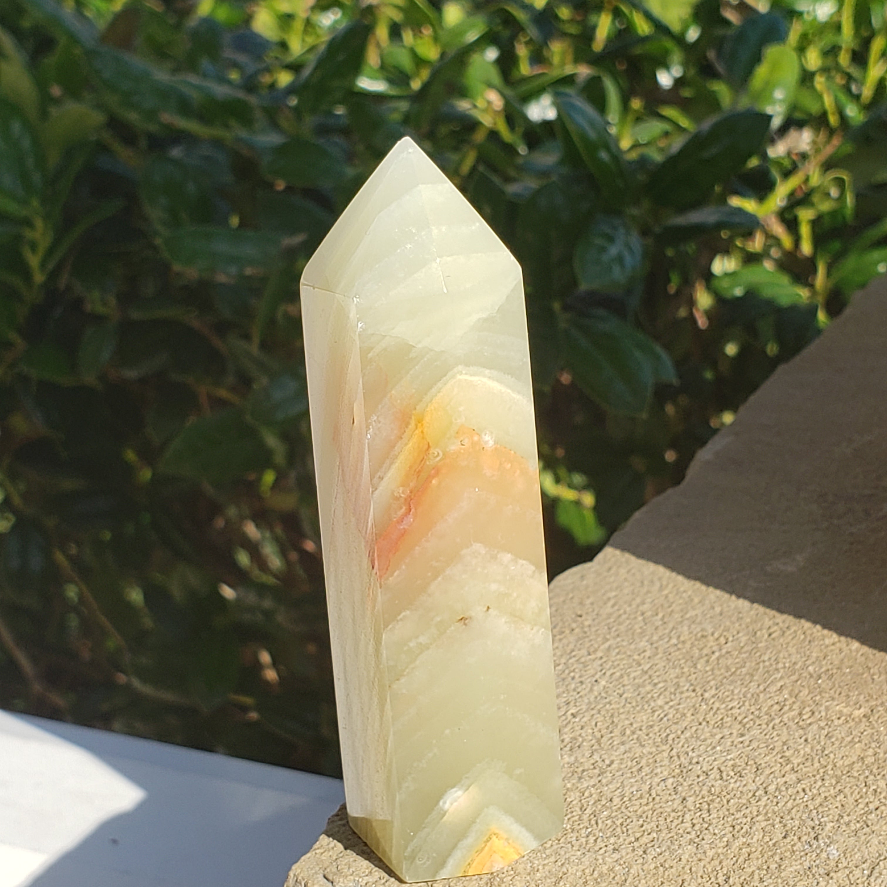 Elevated Calm Green Banded Onyx Calcite