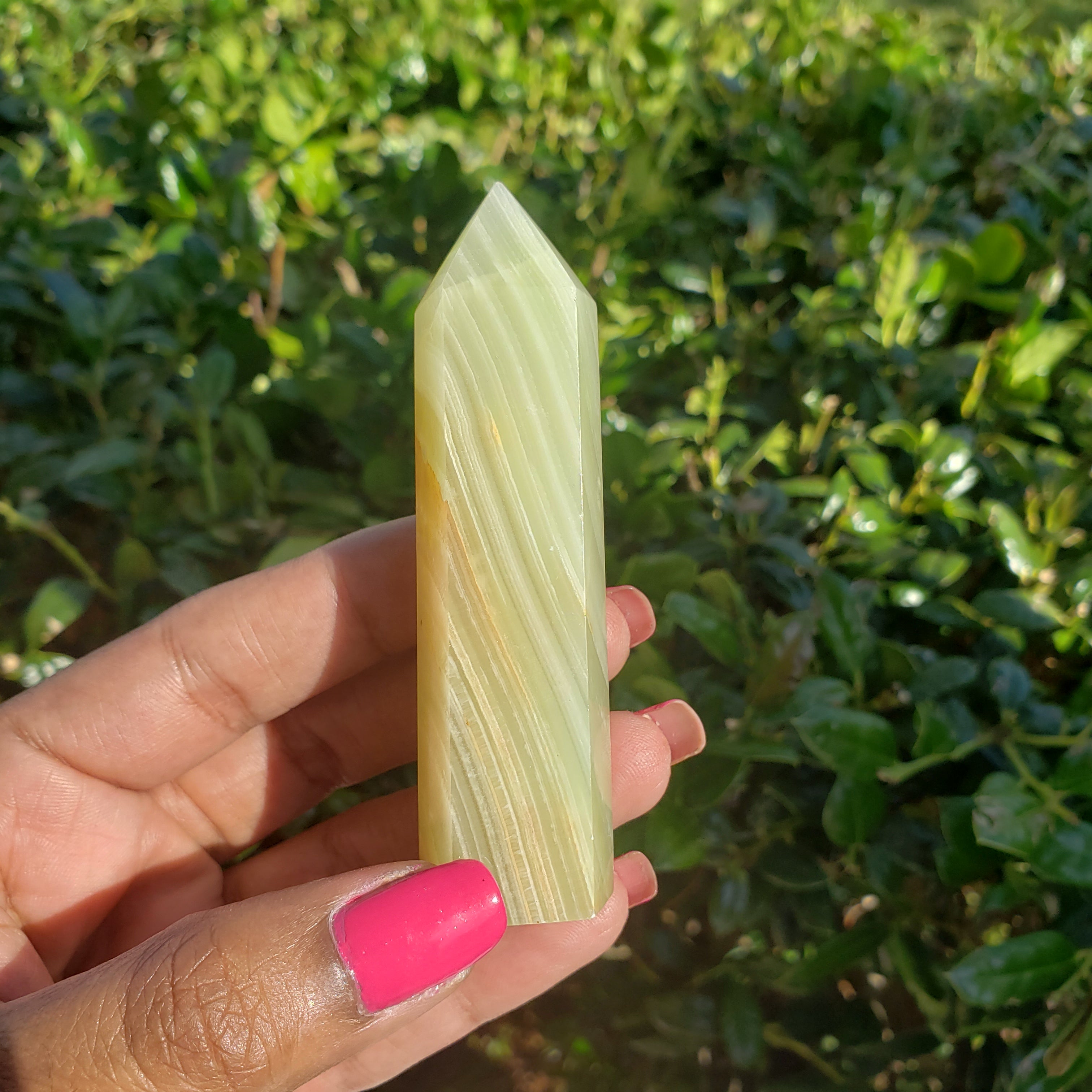 Elevated Calm Green Banded Onyx Calcite