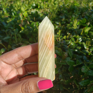Elevated Calm Green Banded Onyx Calcite